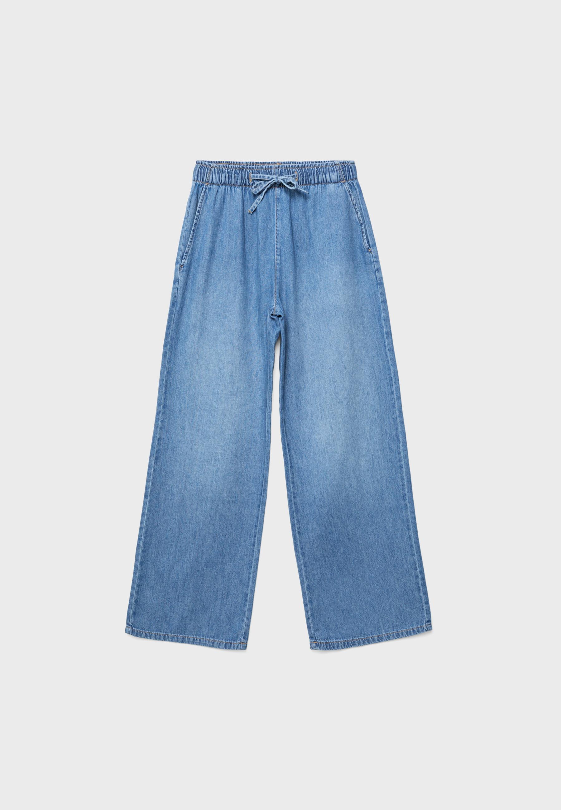 Flowy denim drawstring trousers — MEDIUM BLUE DENIM