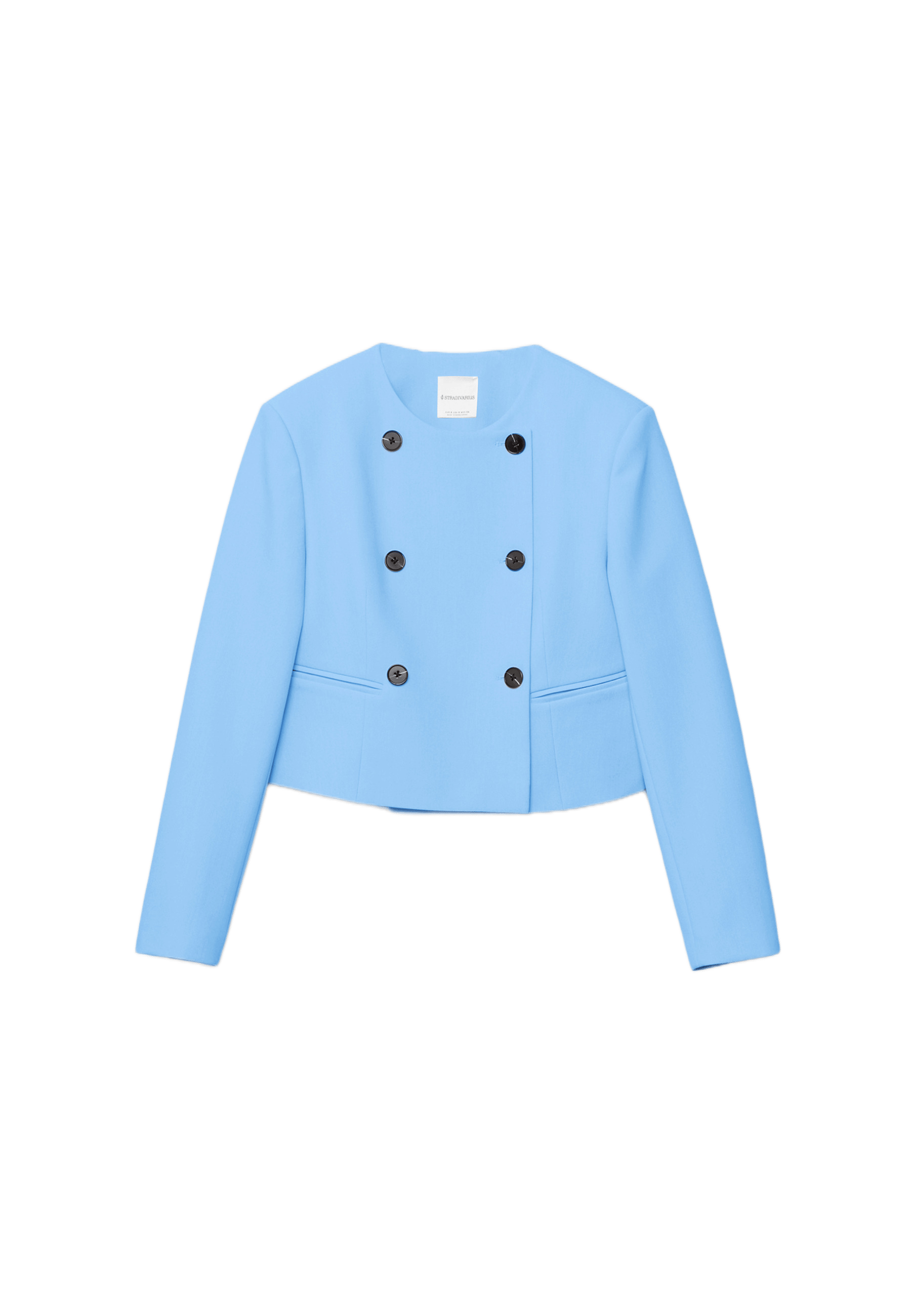 Cropped round neck blazer — Sky blue