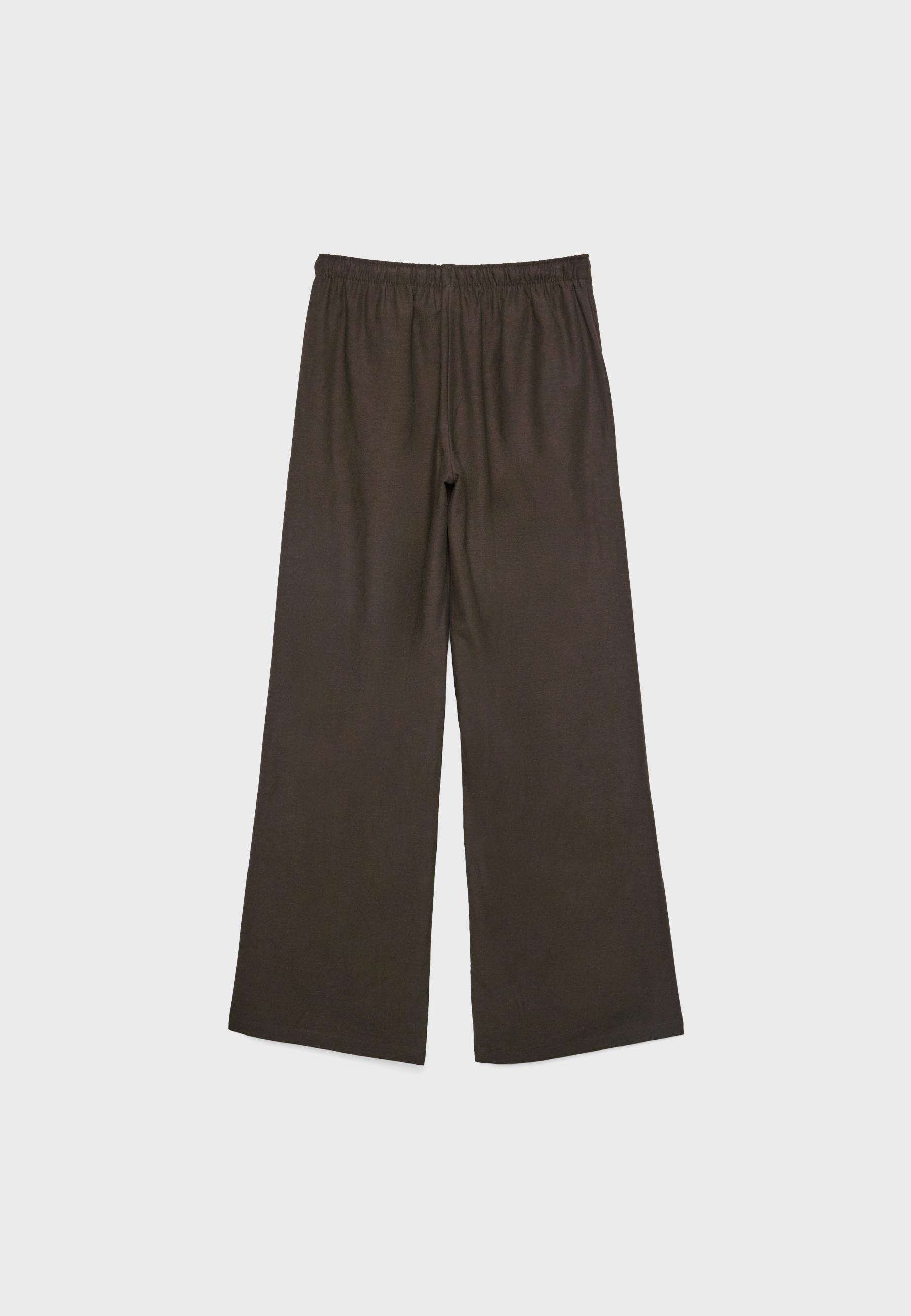 Linen-effect drawstring trousers — Brown