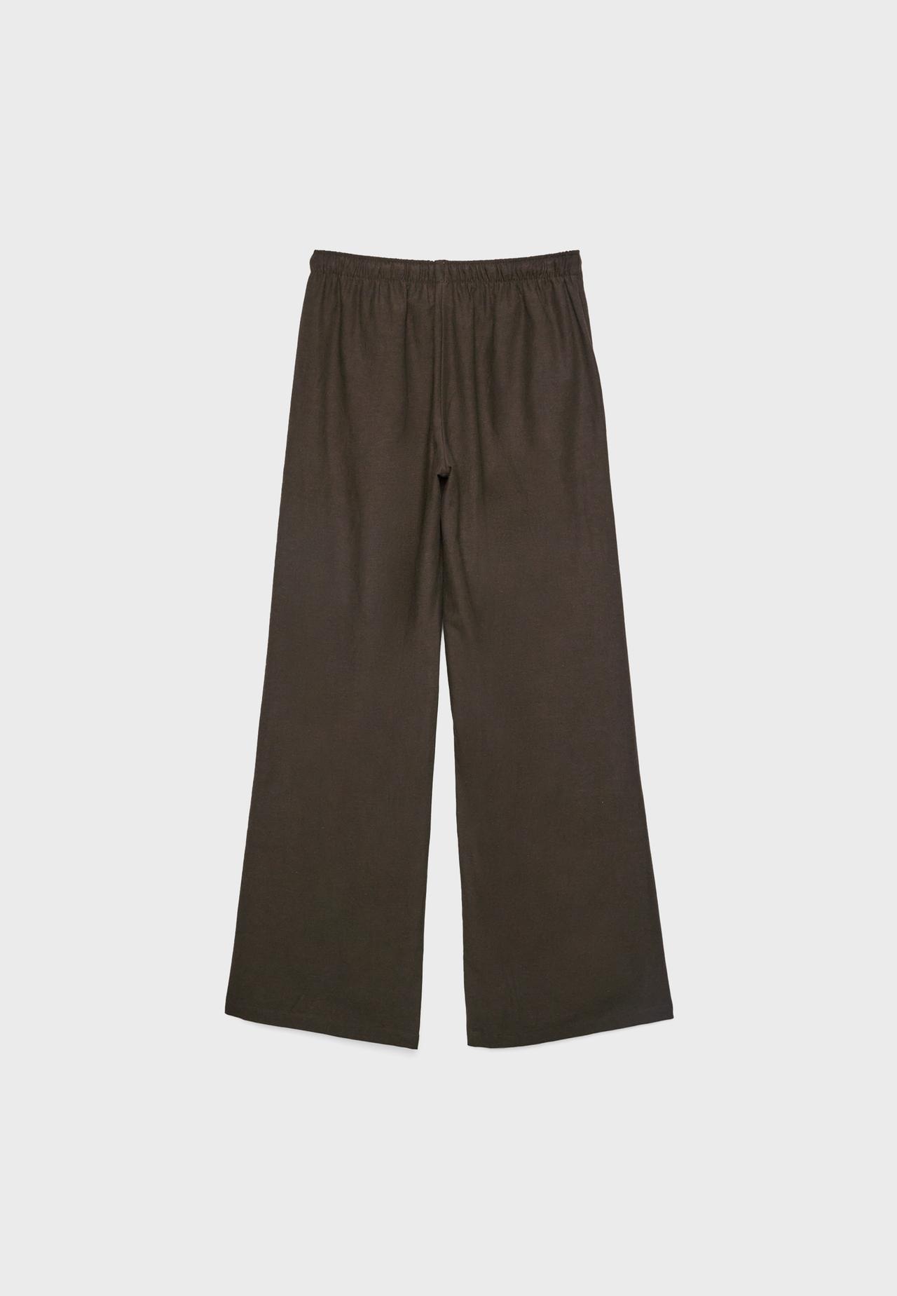 Linen-effect drawstring trousers — Brown