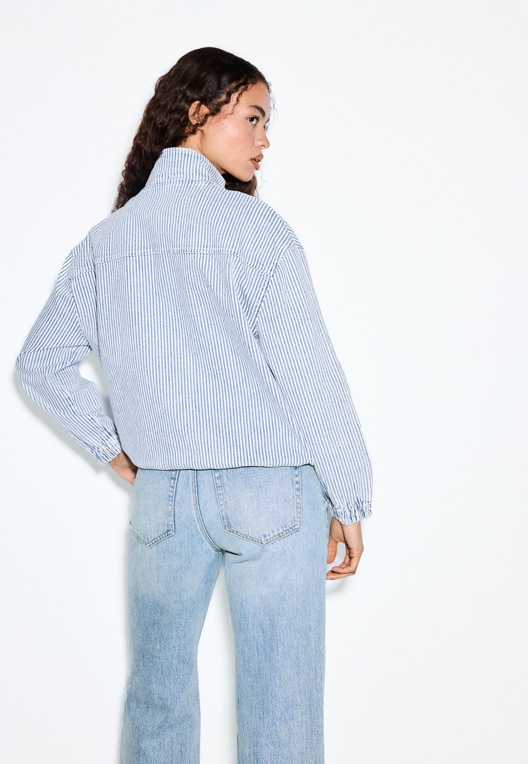 Striped denim jacket — GREY DENIM WASH