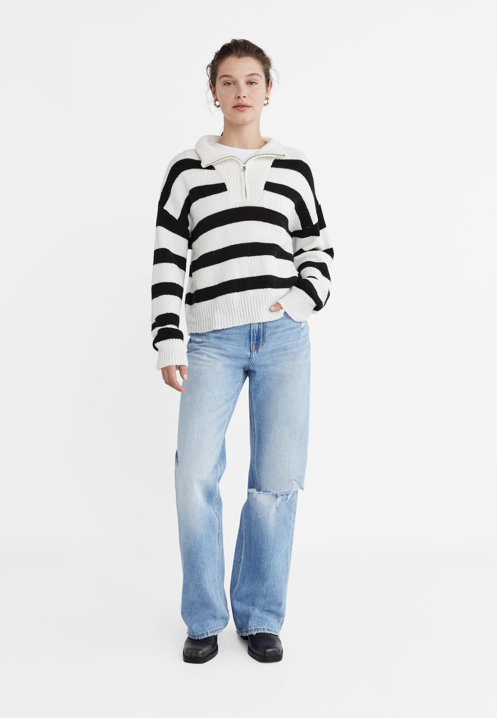 Pull rayé en maille à fermeture Éclair