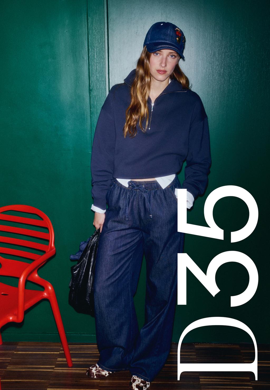 D35 Fließende Denim-Hose mit Kordelzug