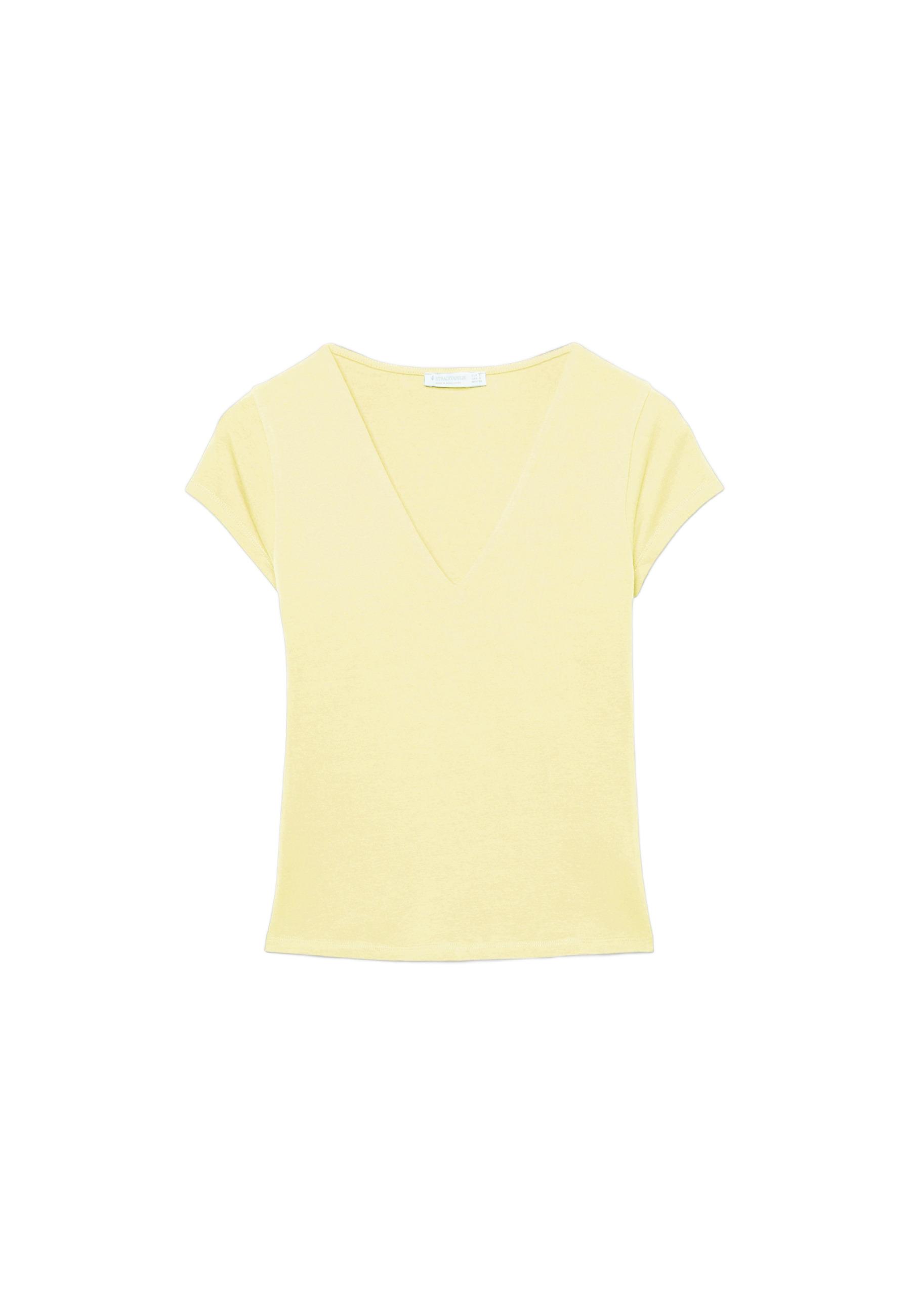 V-neck short sleeve T-shirt — Pastel yellow