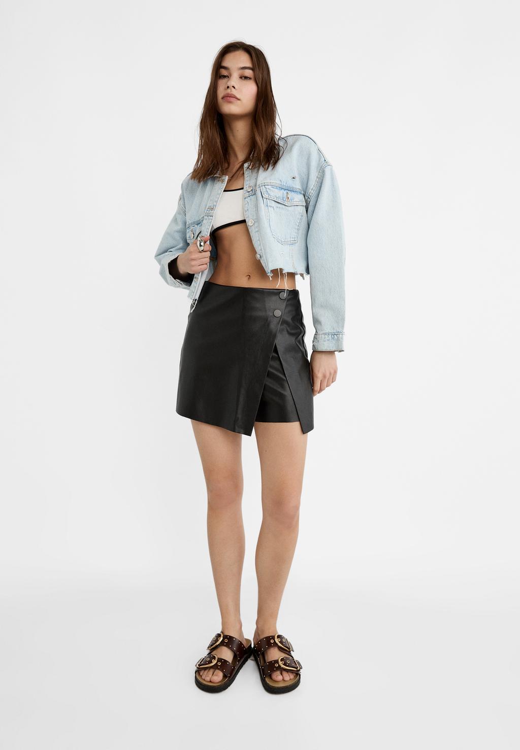 Falda-culotte croisée en similicuir