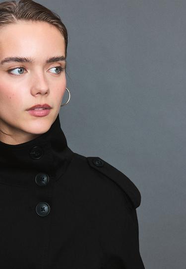 High neck trench coat with belt — Black 6