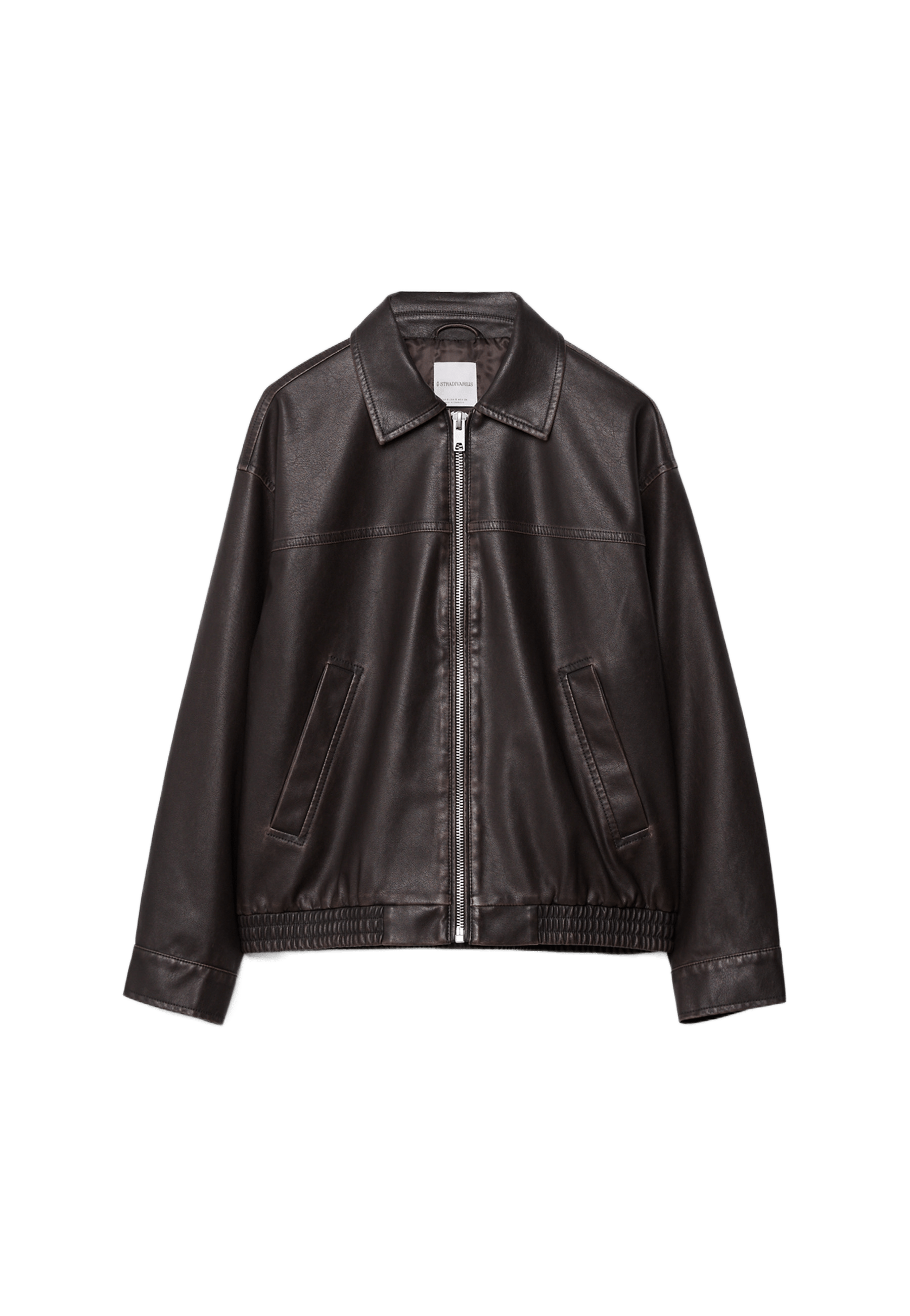 Washed leather effect oversize jacket — Brown