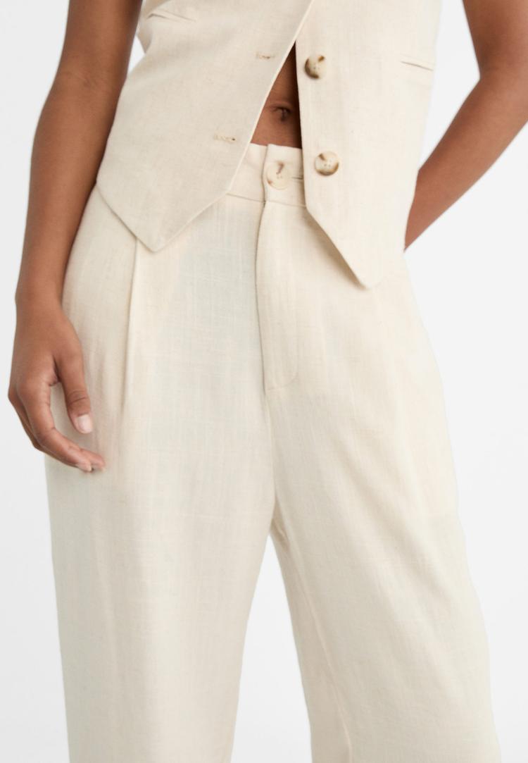 pantaloni carrot fit misto lino