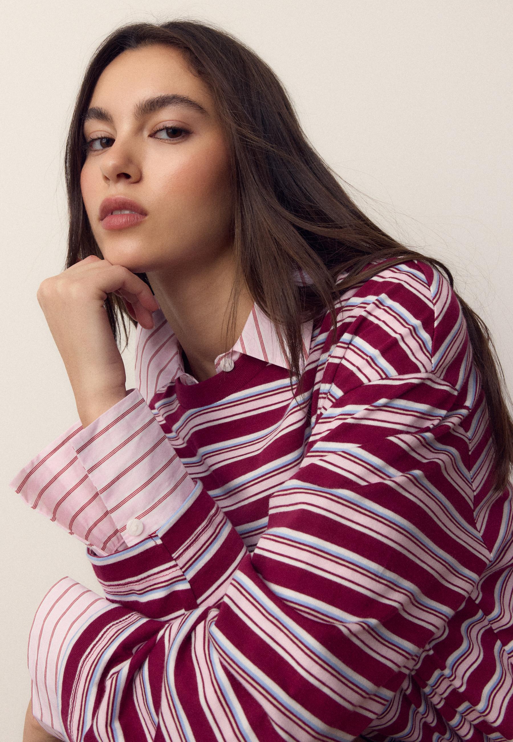 Oversize long sleeve striped T-shirt — Burgundy