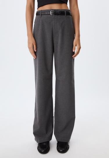 Flowing straight smart trousers with belt — Grey melange 2