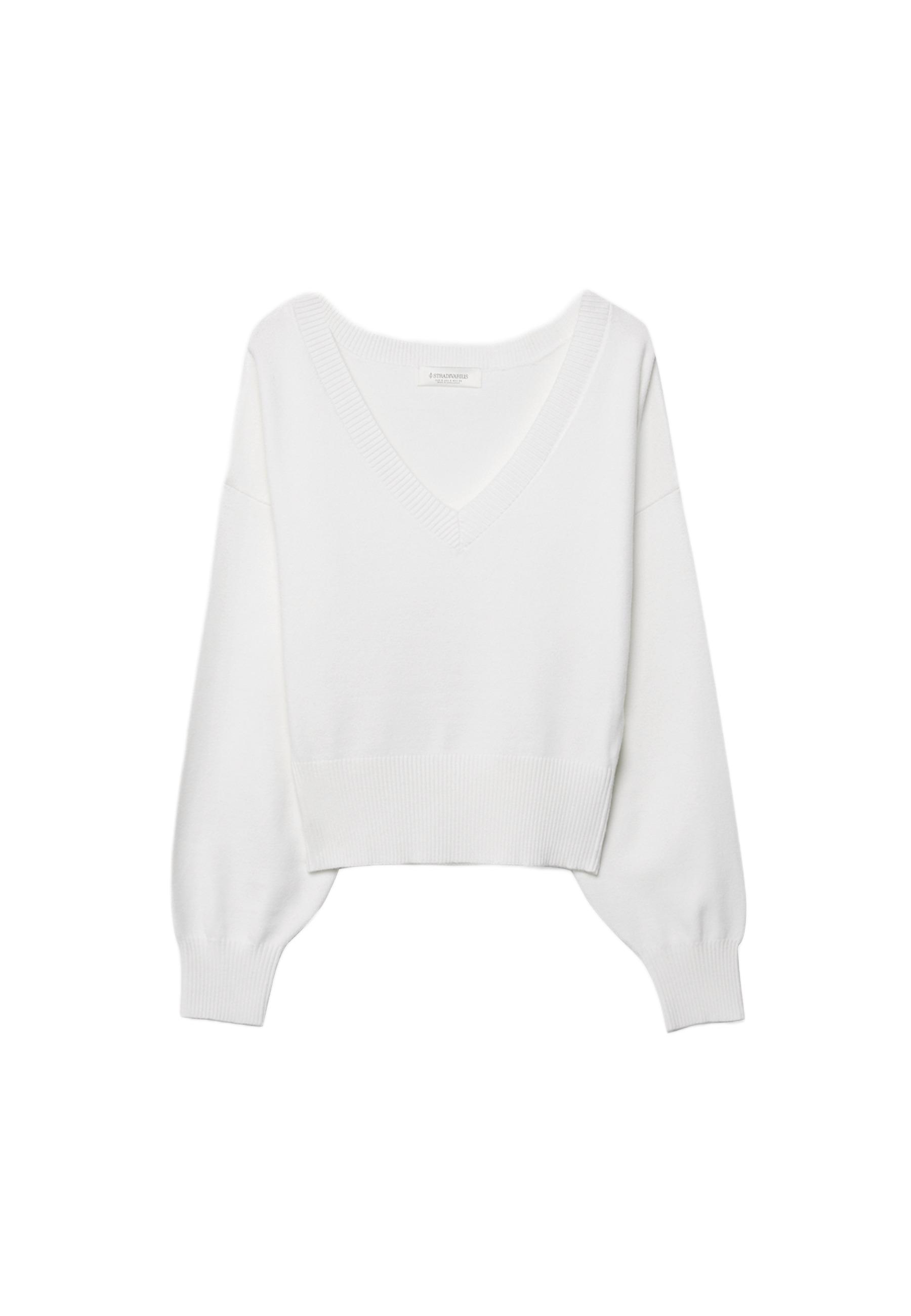 V-neck batwing sleeve jumper — Ecru