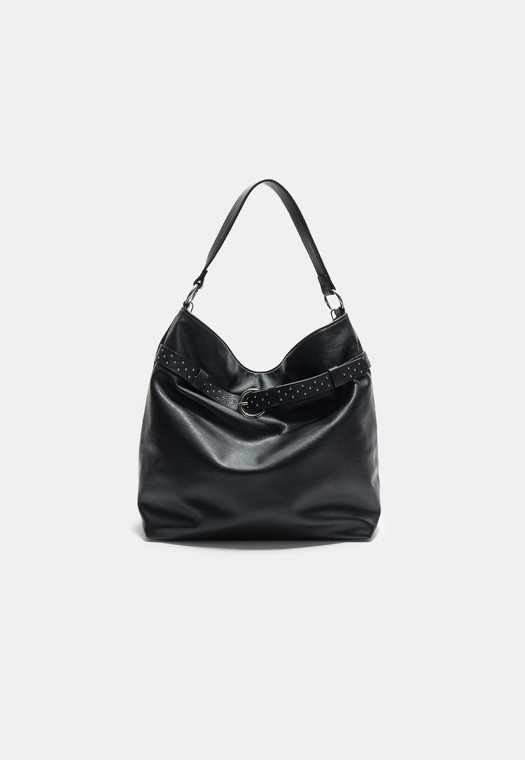Stradivarius Kabelka S Vybíjaným Opaskovým Detailom Black Os