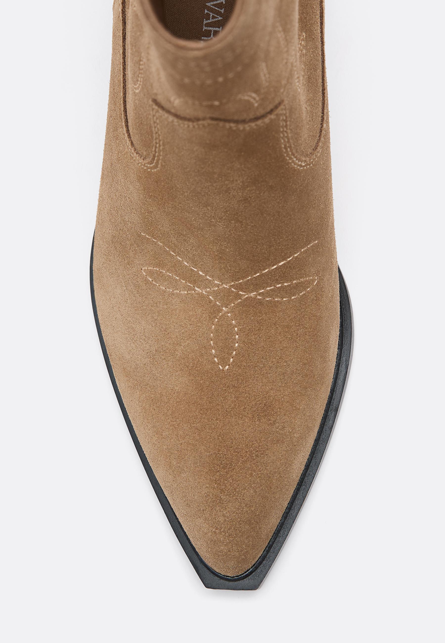Split leather cowboy ankle boots — BEIGE
