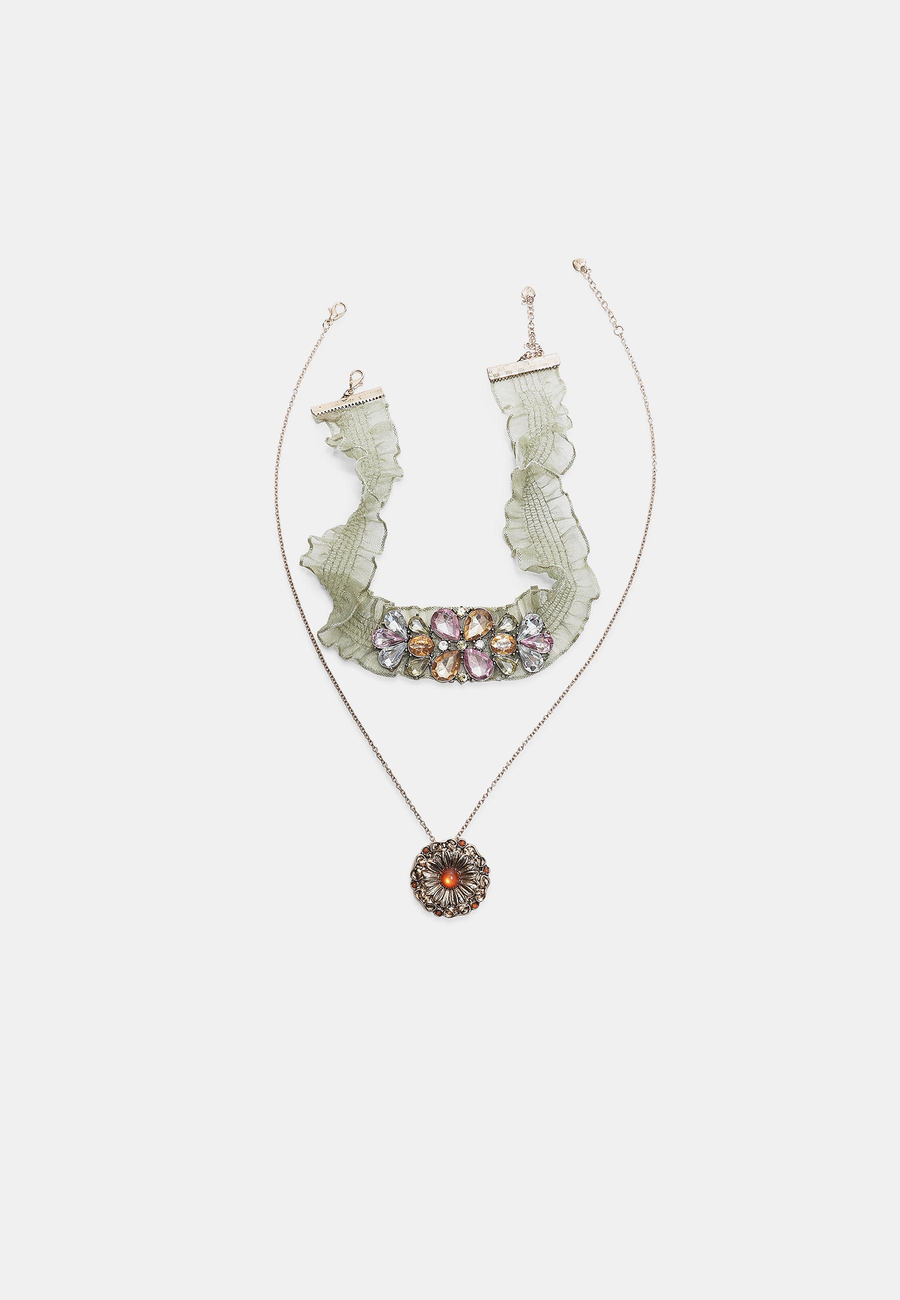 Set of 2 fabric choker necklaces — Khaki