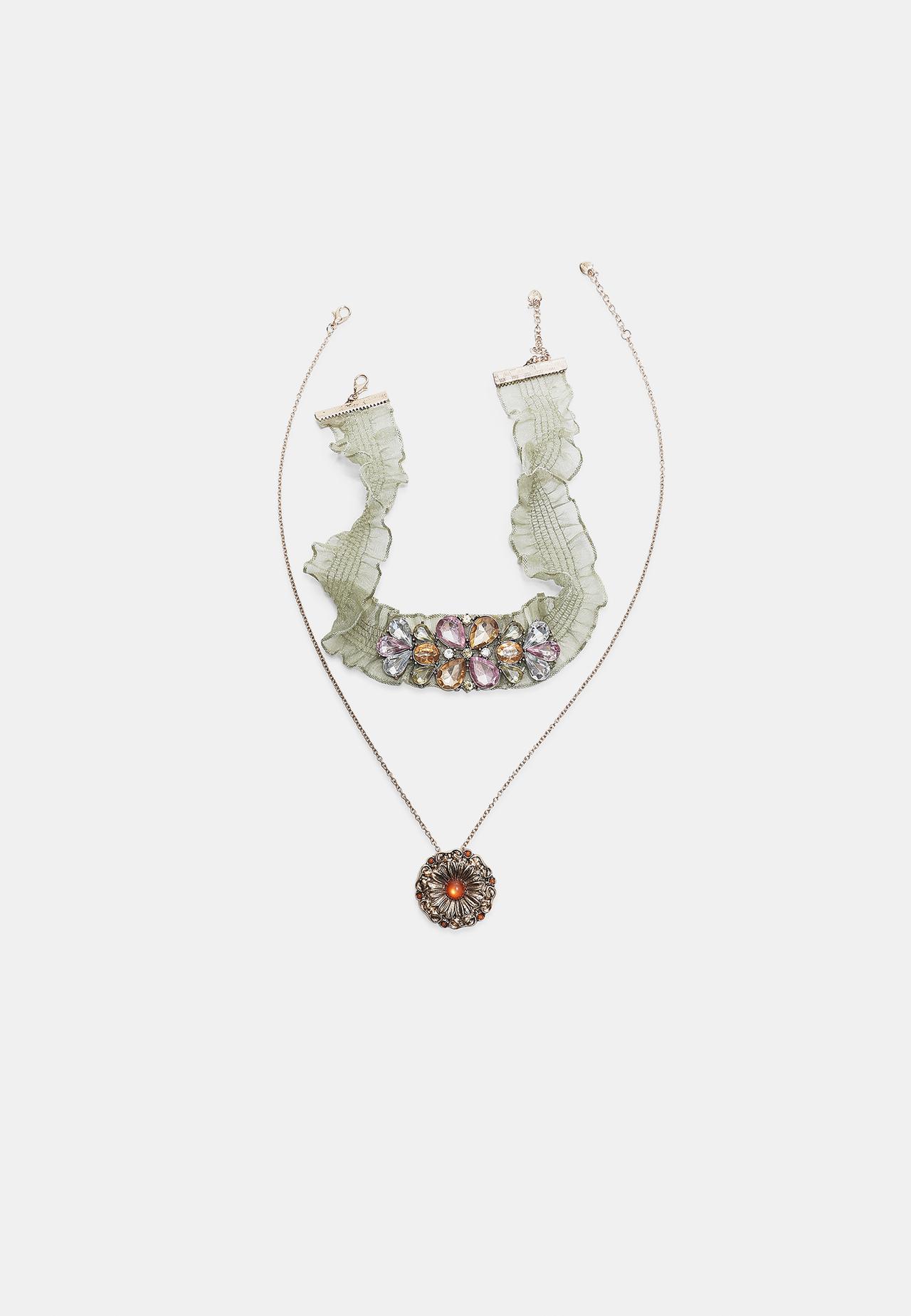Set of 2 fabric choker necklaces — Khaki
