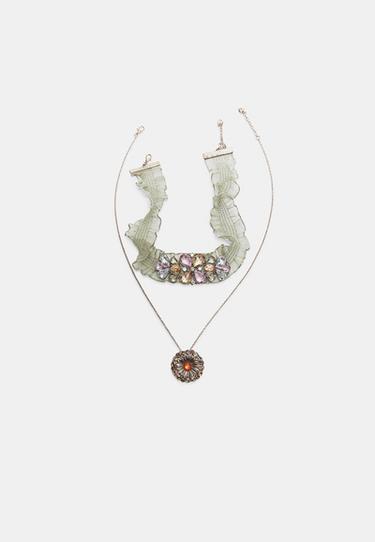 Set of 2 fabric choker necklaces — Khaki 6