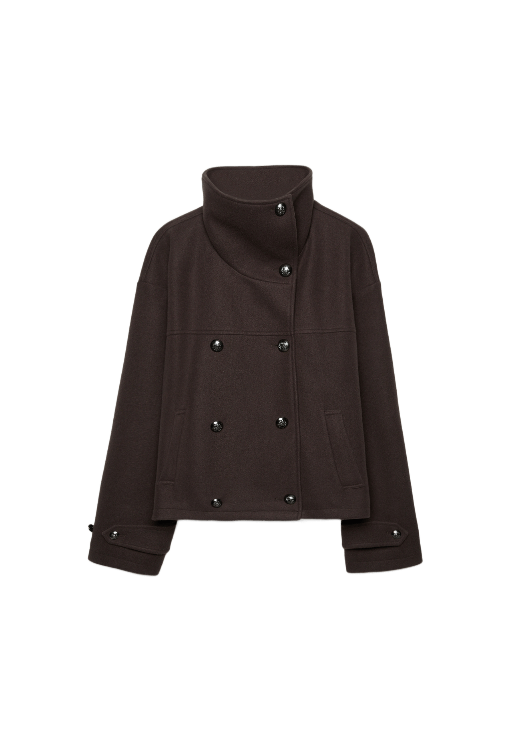 Soft-touch crossover high neck jacket — Brown
