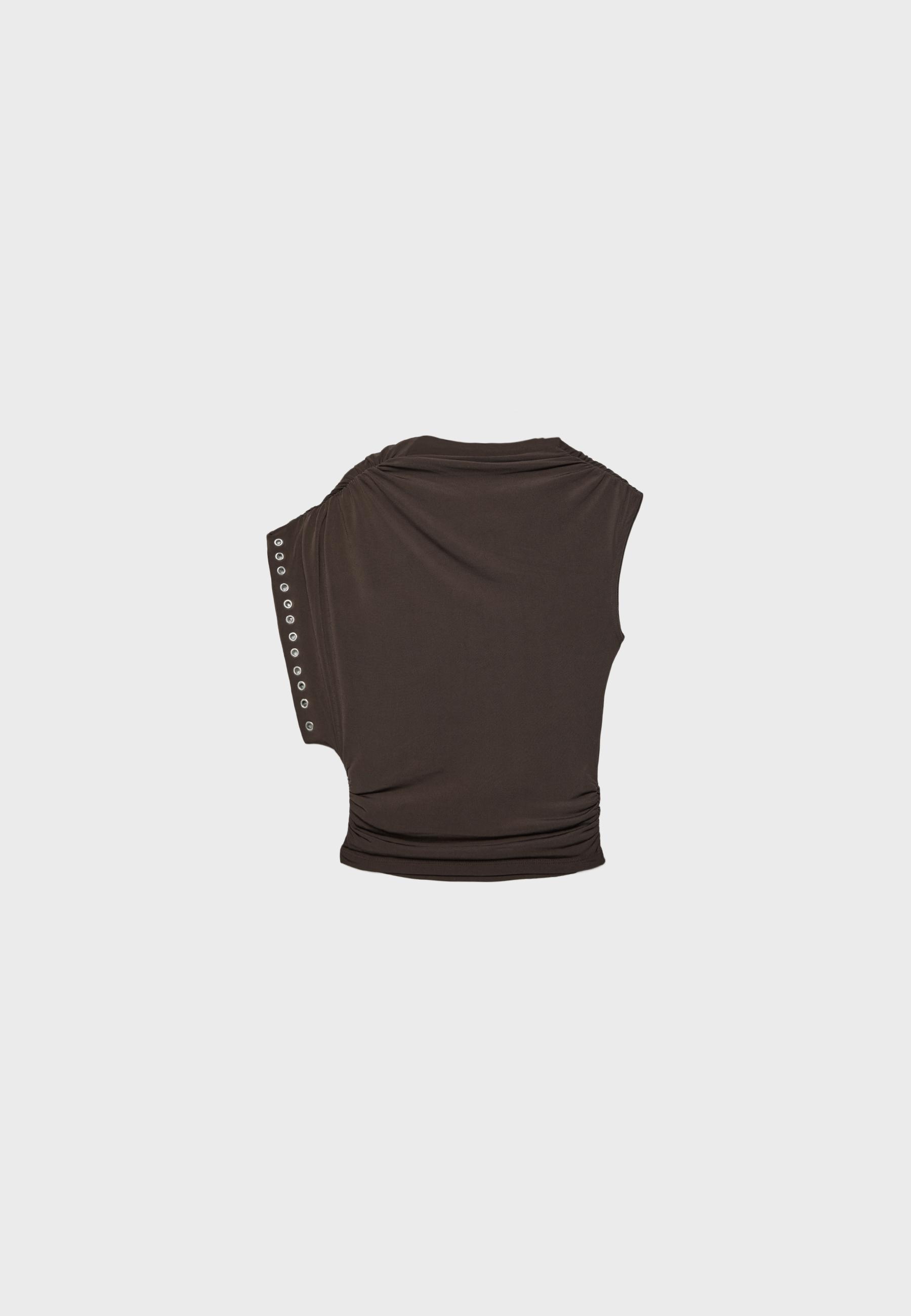 Asymmetric stud-detail sleeveless top — Brown