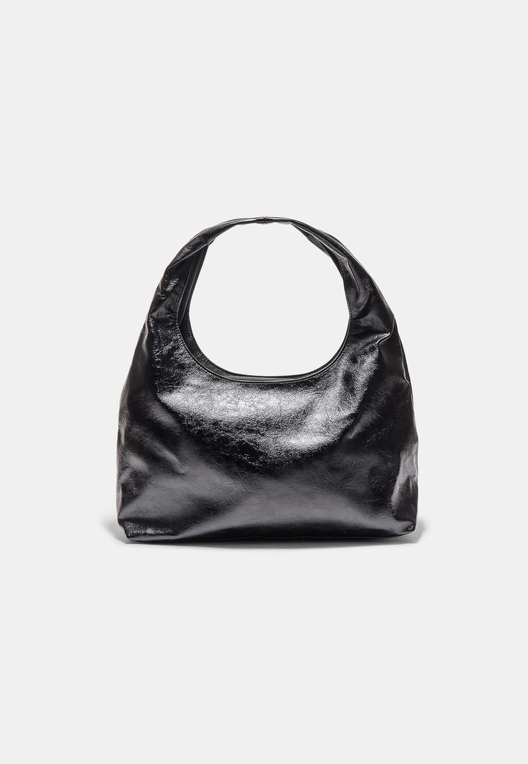 Stradivarius Soft leather effect shoulder bag Black OS (STRADIVARIUS) Stradivarius Soft leather effect shoulder bag Black OS (STRADIVARIUS)