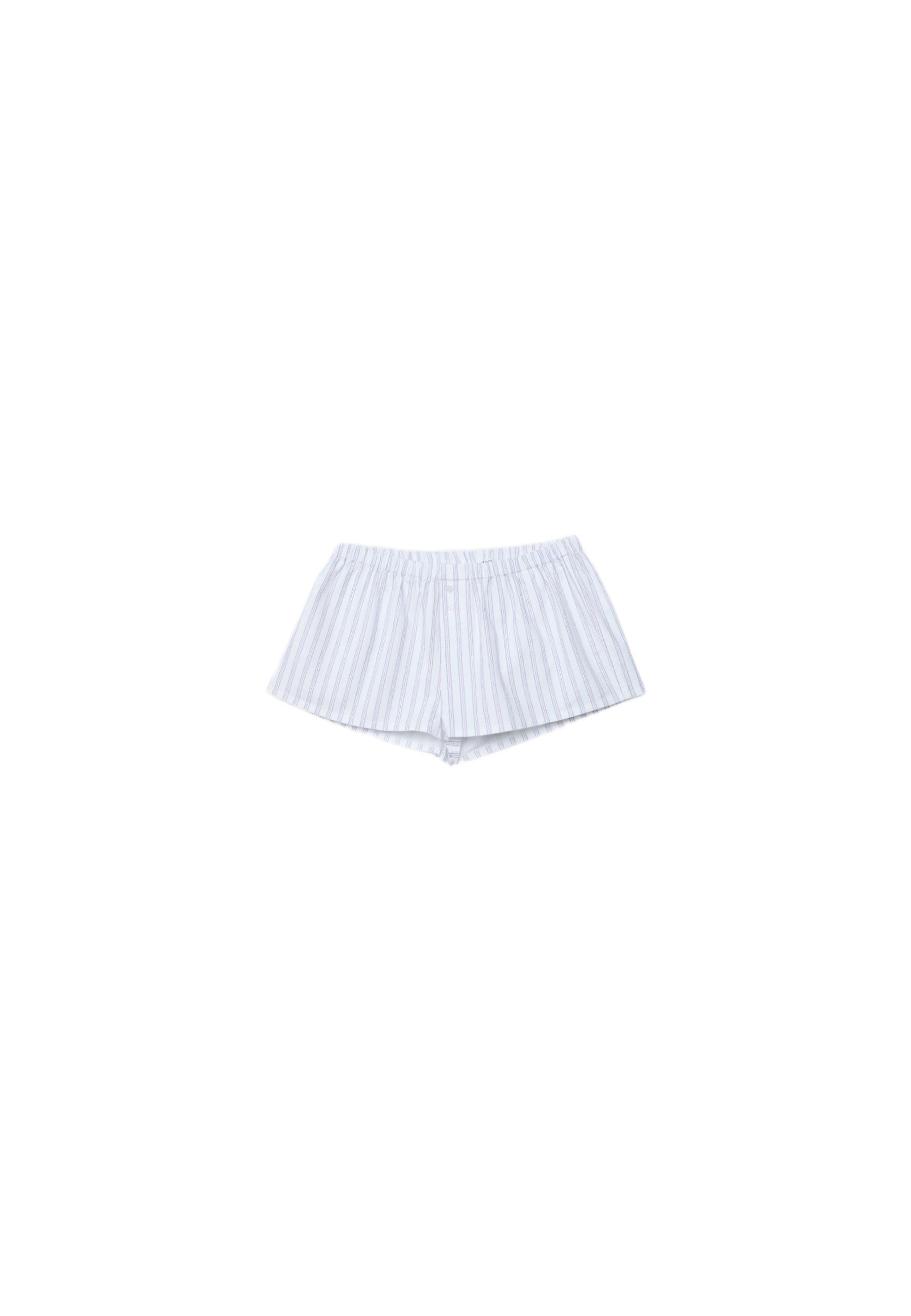 Striped buttoned mini shorts — Ecru