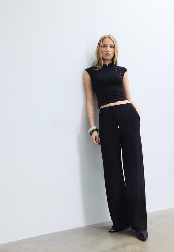 Stradivarius Soft-Touch Palazzo Joggers Black Xl