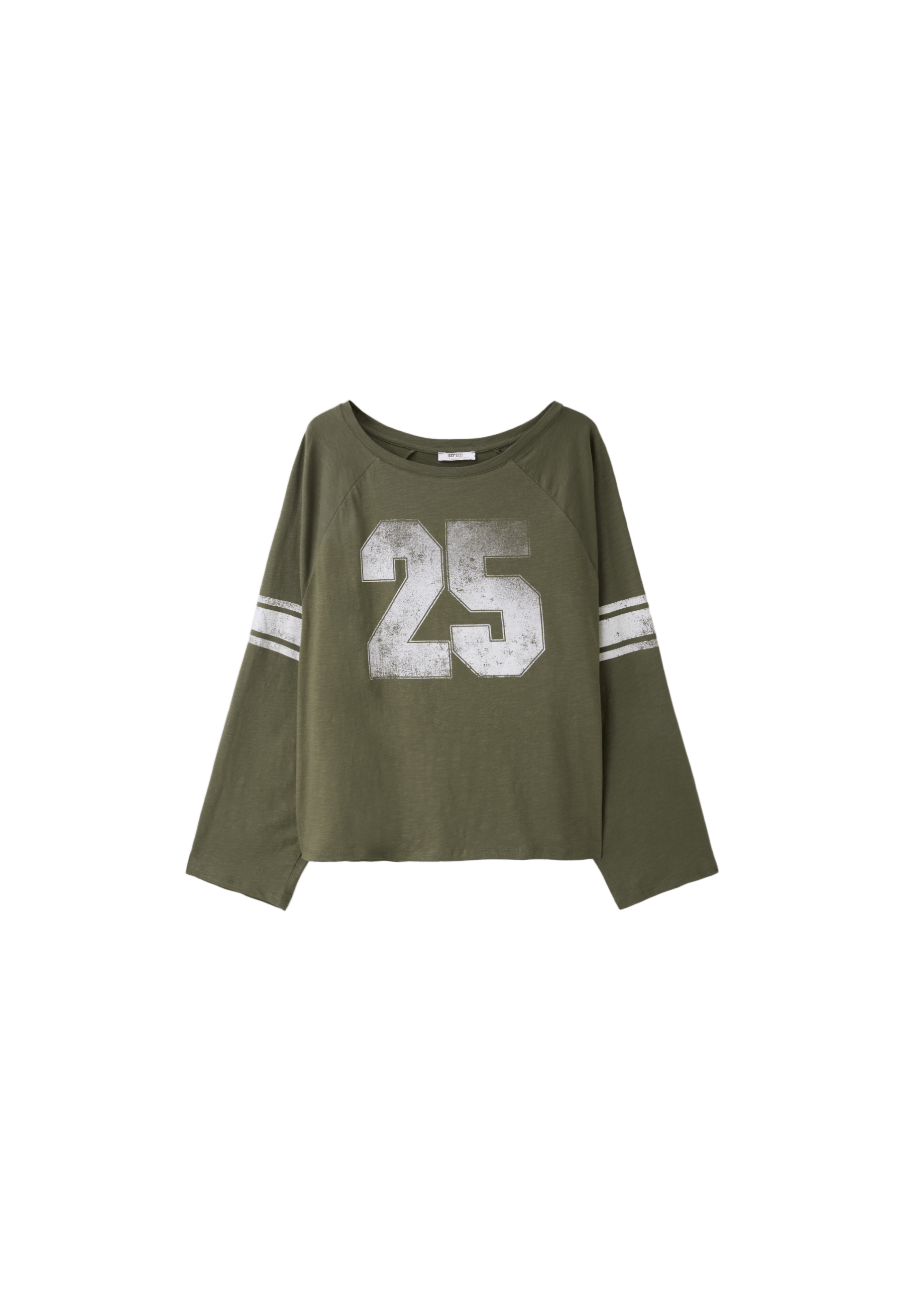 Stradivarius Baskılı, uzun kollu, kayık yaka t-shirt görsel 2