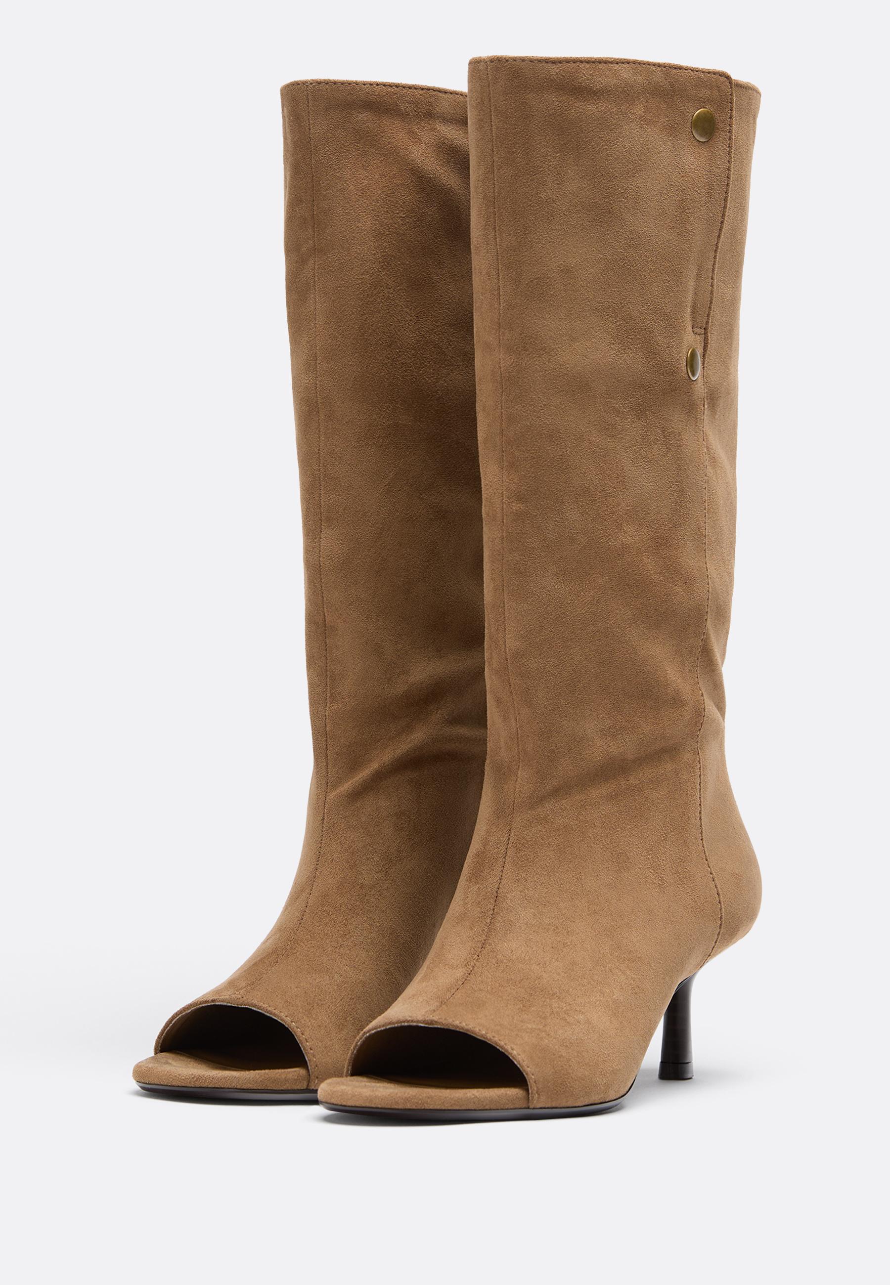 Slouchy faux suede stiletto ankle boots — BEIGE