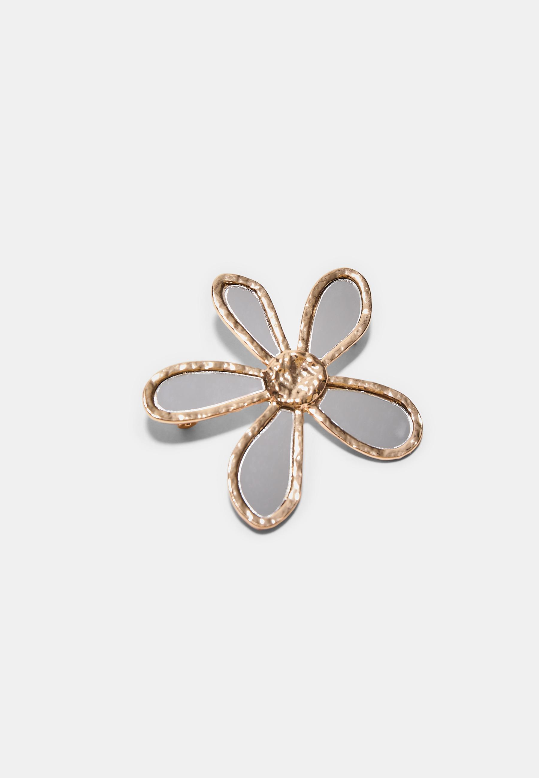Set of 2 crystal effect flower pins — Gold