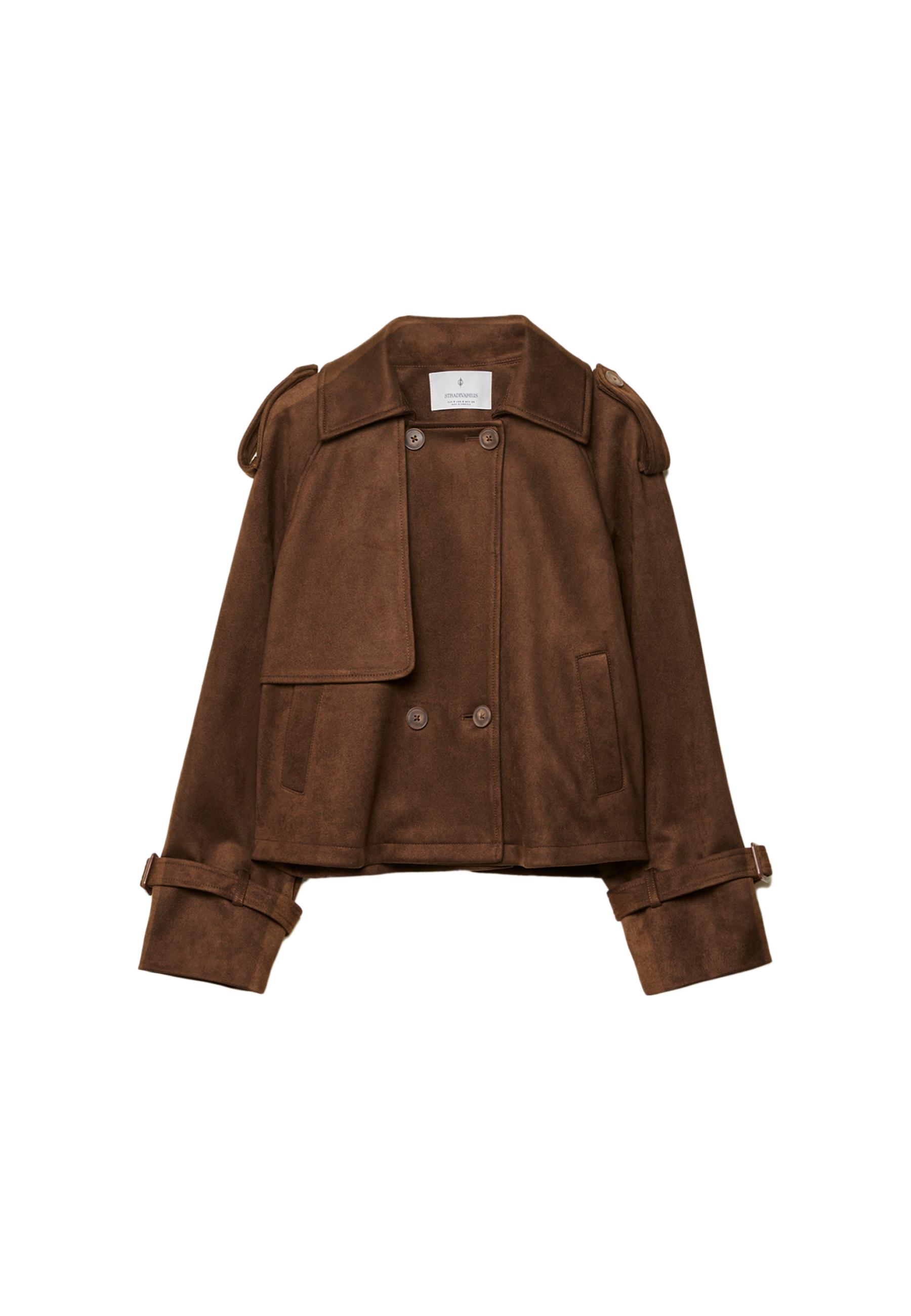 Short faux suede trench coat — Brown