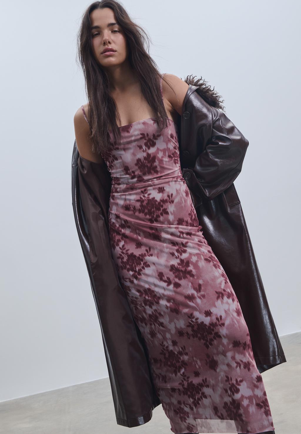 Printed tulle midi dress