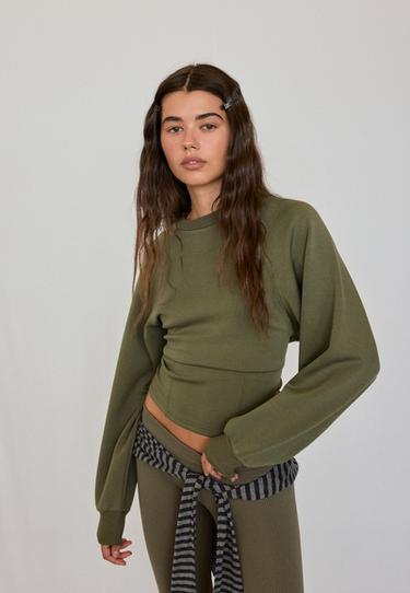 Soft-touch sweatshirt with fitted waist — Khaki 3