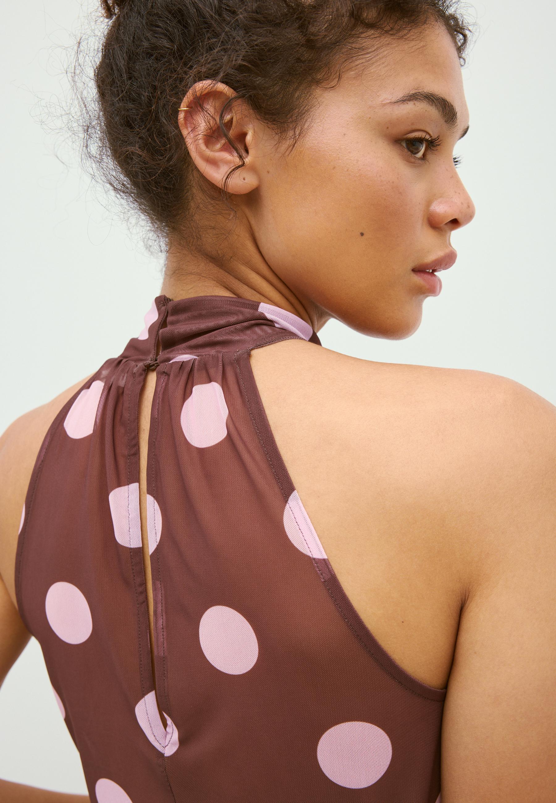 Puff mesh print halter top — Salmon pink
