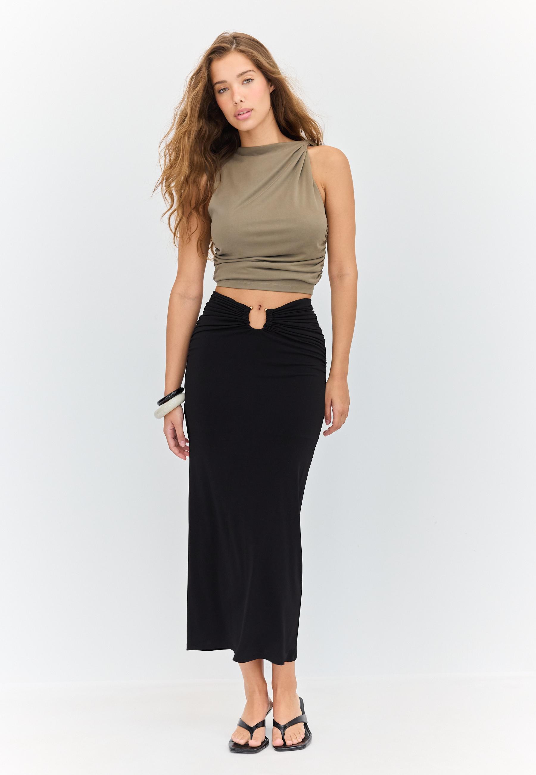 Stradivarius Ίσια Φούστα Με Αγκράφα Μαύρο Xl