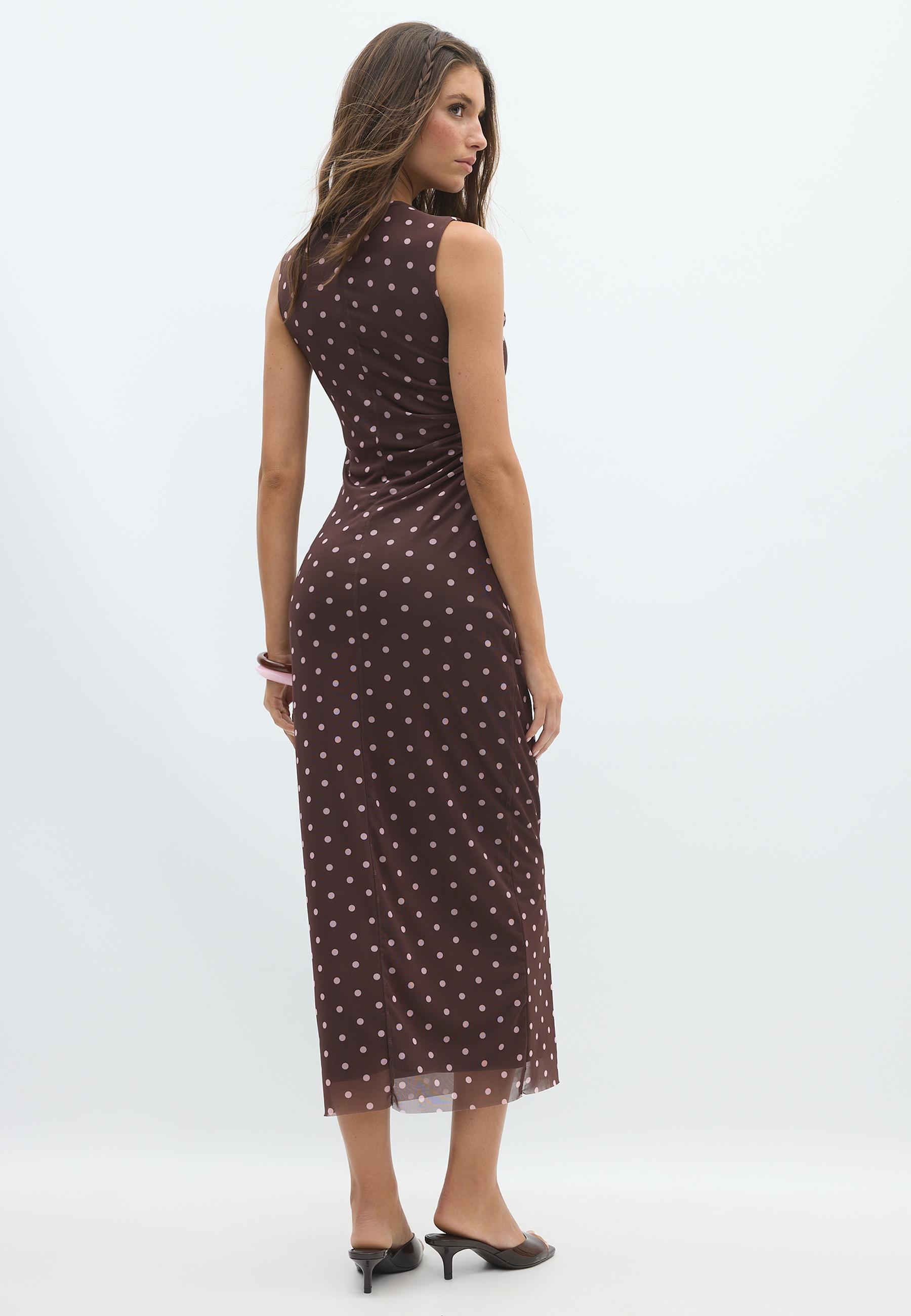 Polka dot print midi dress — Brown