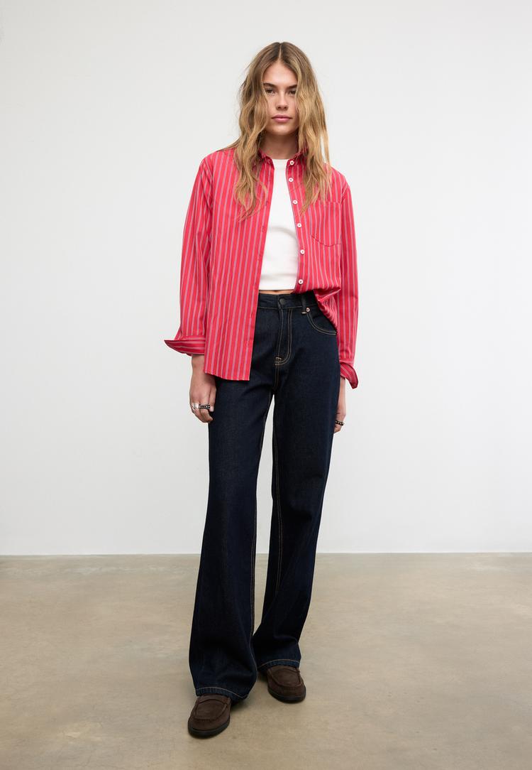 Stradivarius Basrutig Skjorta I Poplin Med Ficka M