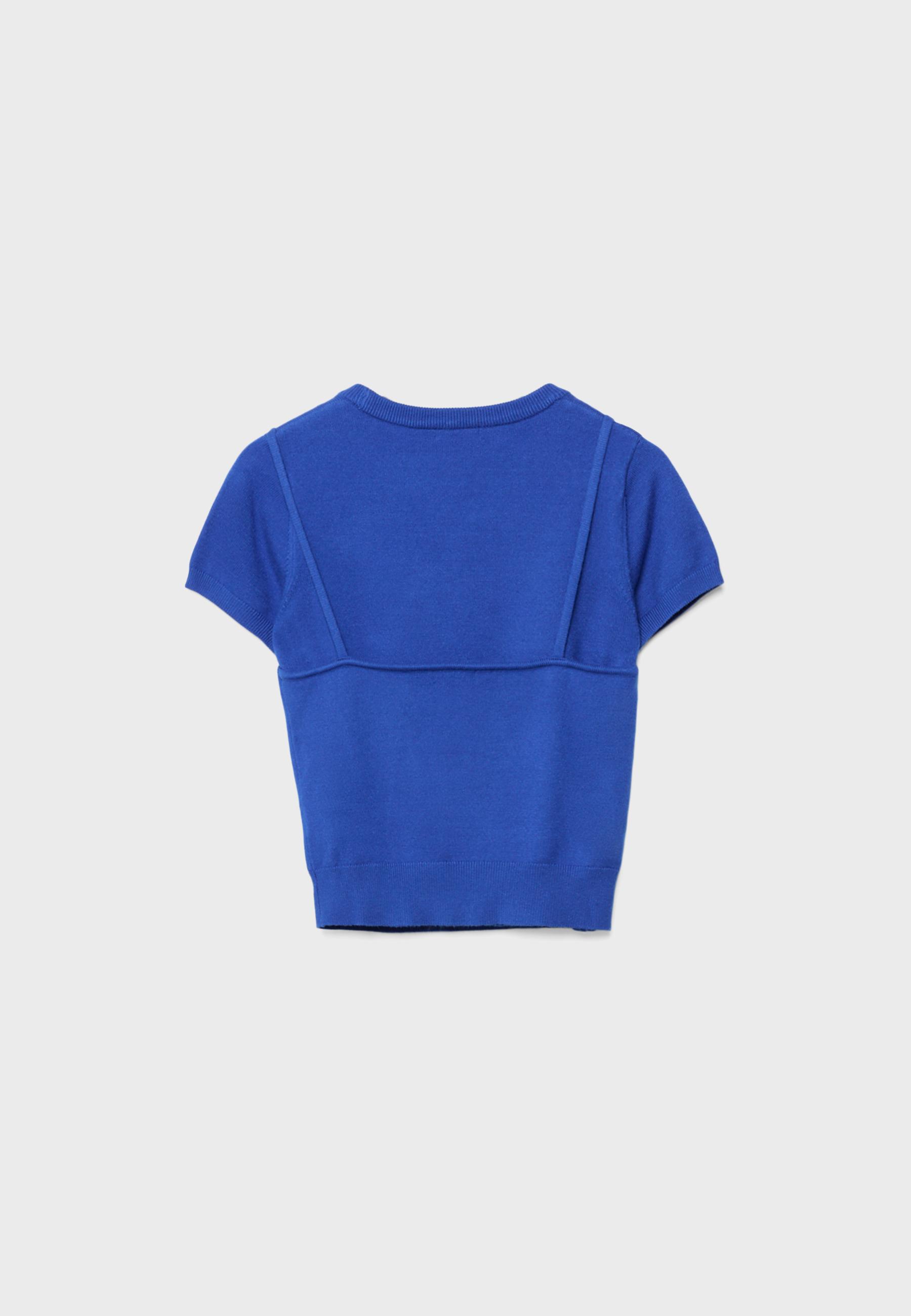 Short-sleeved knit jumper with overlay — Electric blue
