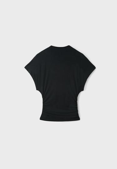 Short sleeve mock neck gathered top — Black 9