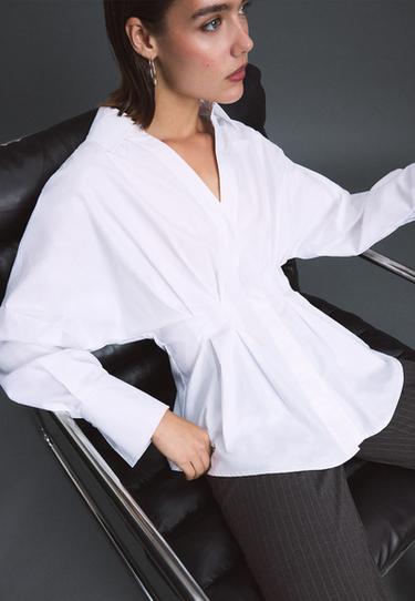 Pleated poplin shirt — White 6