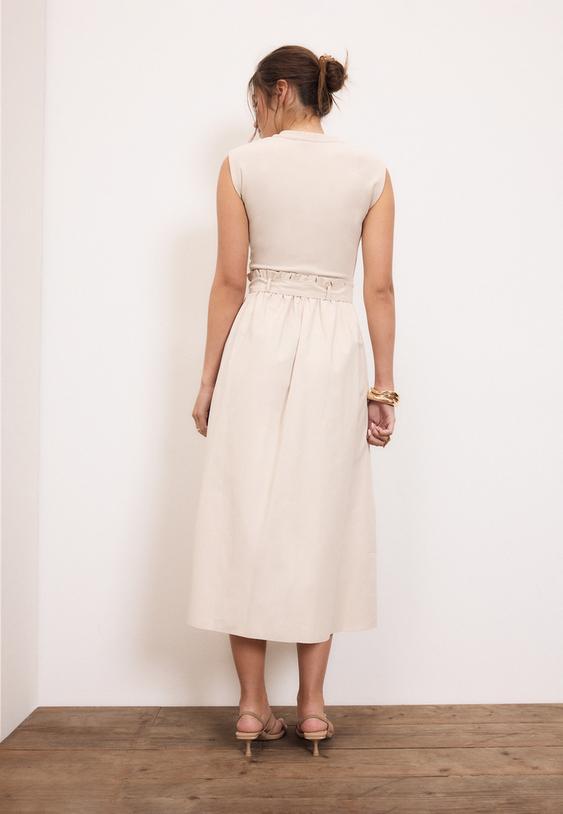 iki malzemeli midi elbise