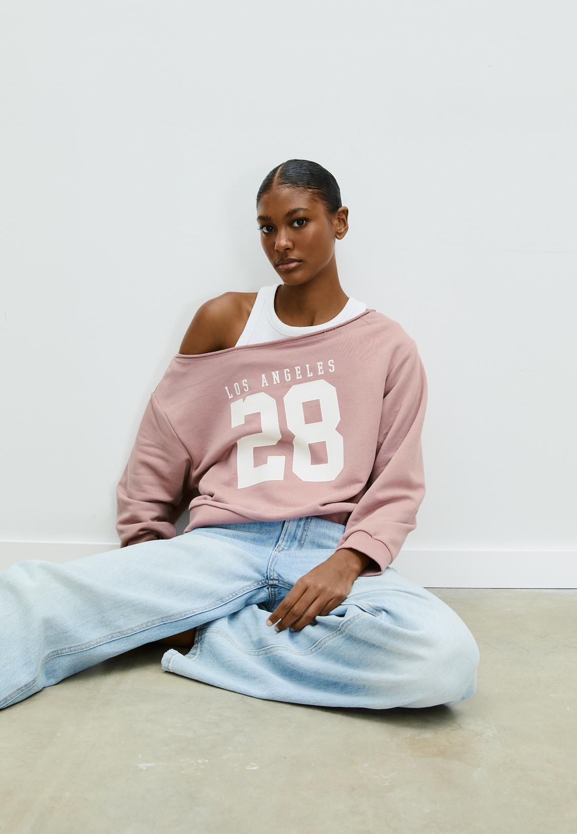 Off-the-shoulder graphic sweatshirt Women's fashion