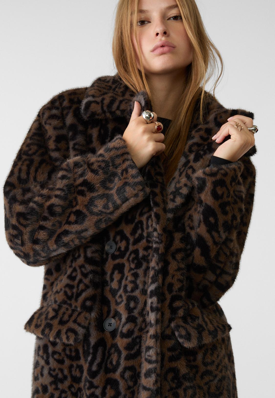 Womens Coats Stradivarius Leopard Print Coat Cropped Coat Two Tone