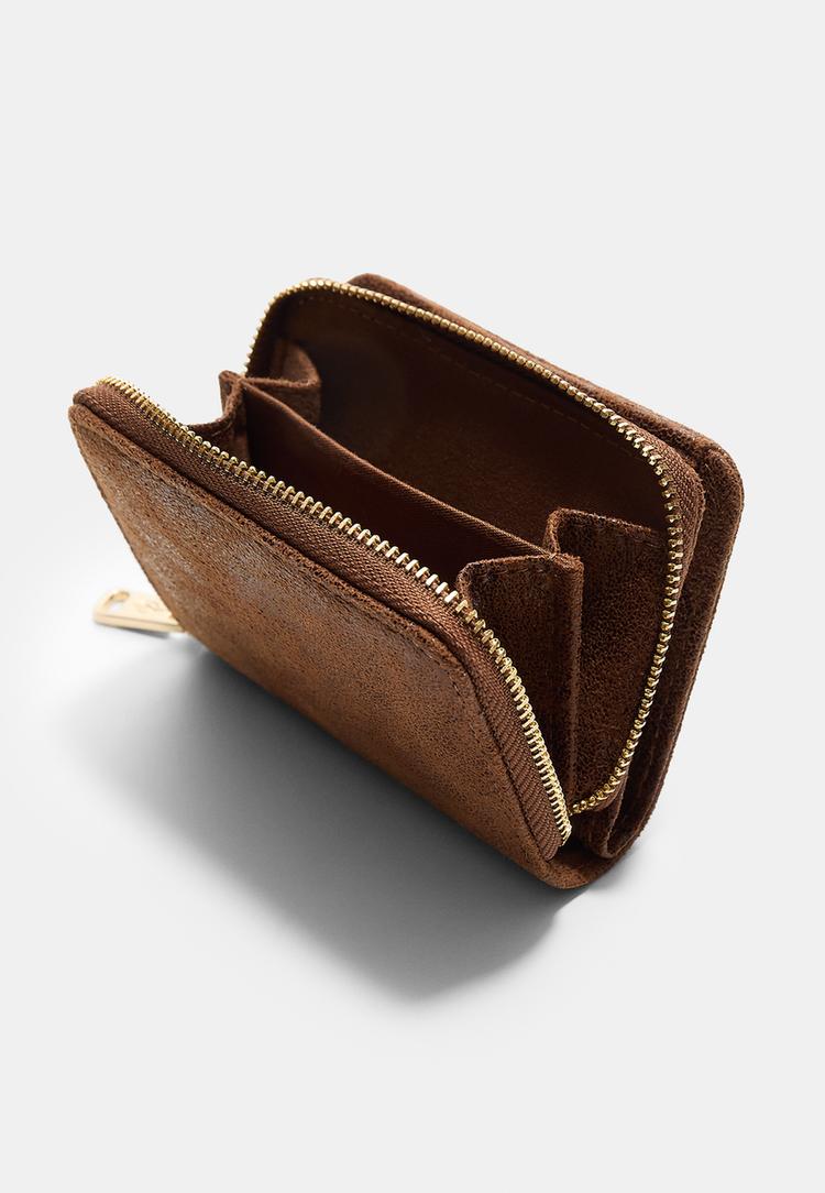 zipped faux suede card holder purse