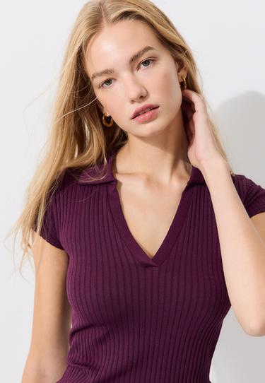 Basic seamless polo T-shirt — Dark purple 4