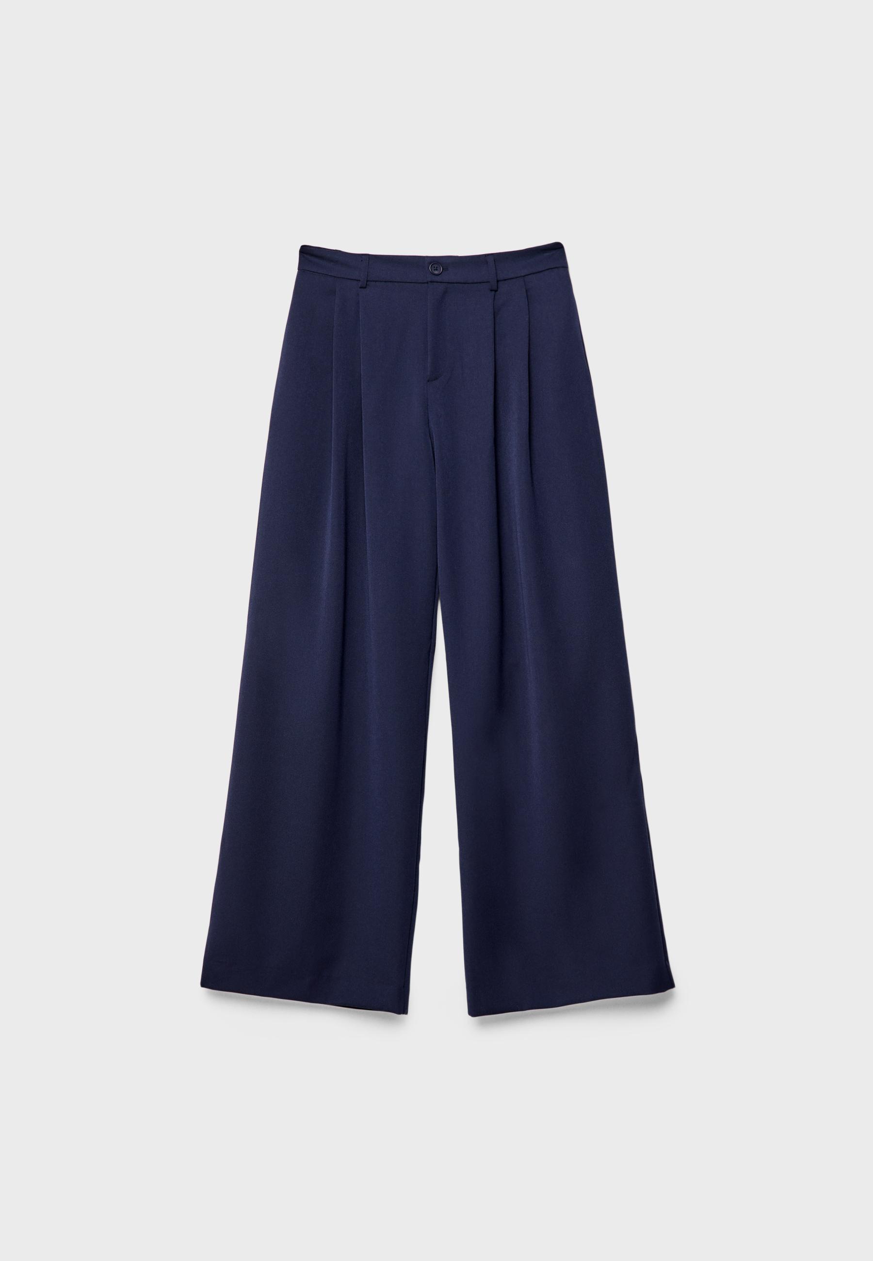 Wide-leg tailored trousers with darts — Navy blue