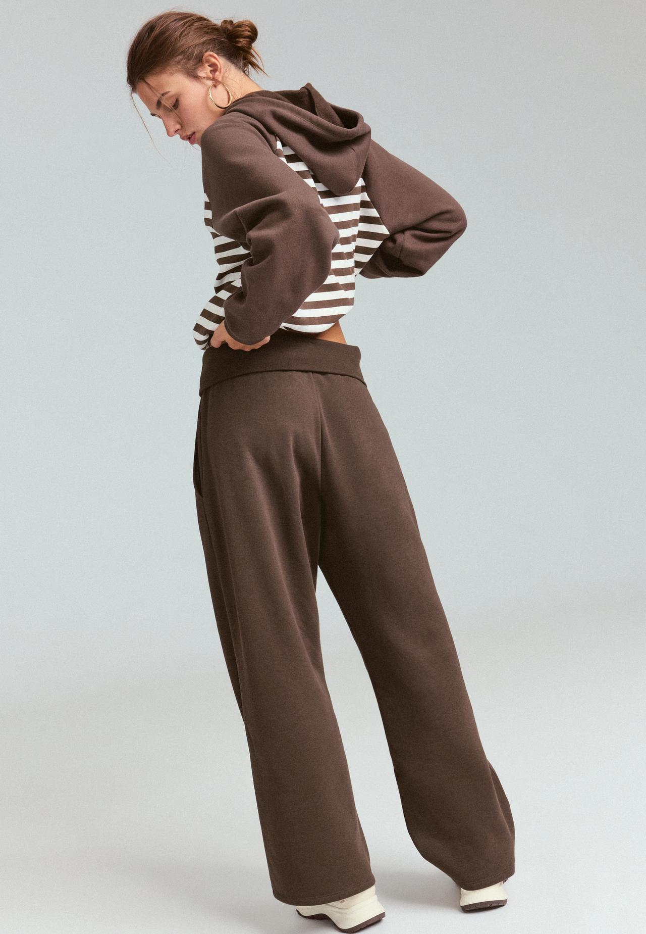 Straight-leg fold-over waistband joggers — Brown