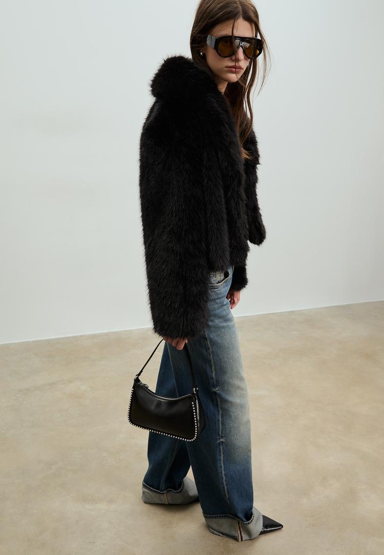 leather effect beaded shoulder bag