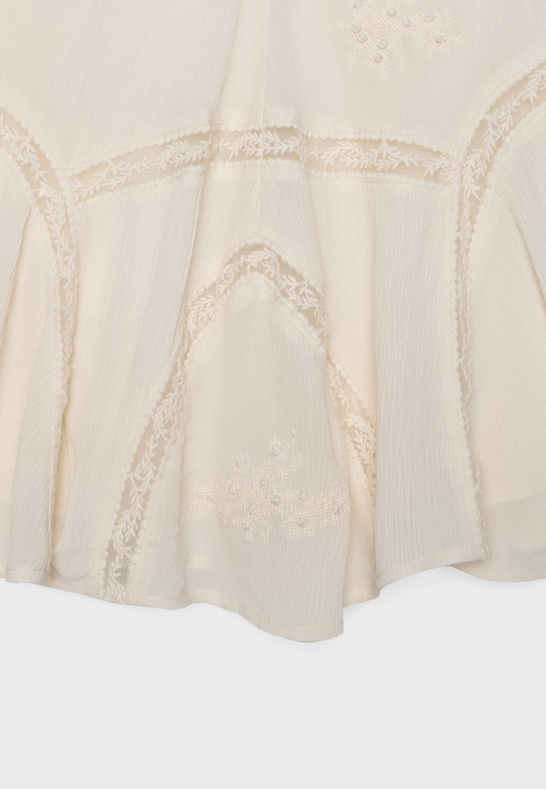 Embroidered godet mini skirt — Vanilla