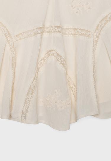 Embroidered godet mini skirt — Vanilla 9