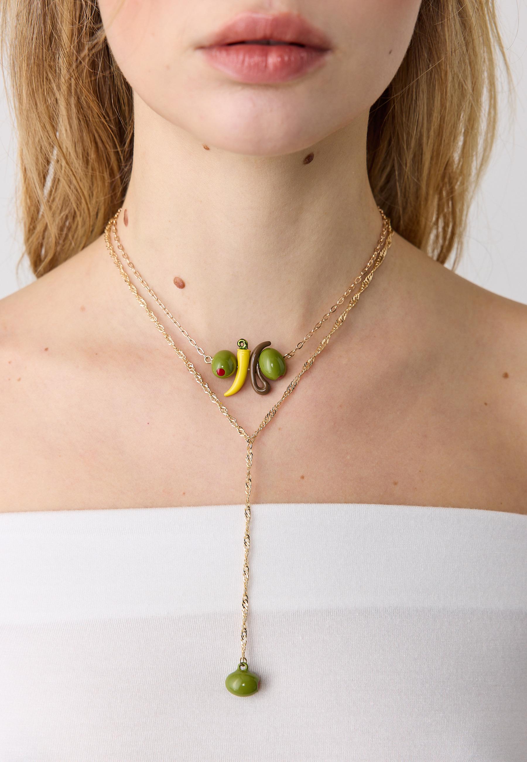 SET OF 2 OLIVE NECKLACES — Gold