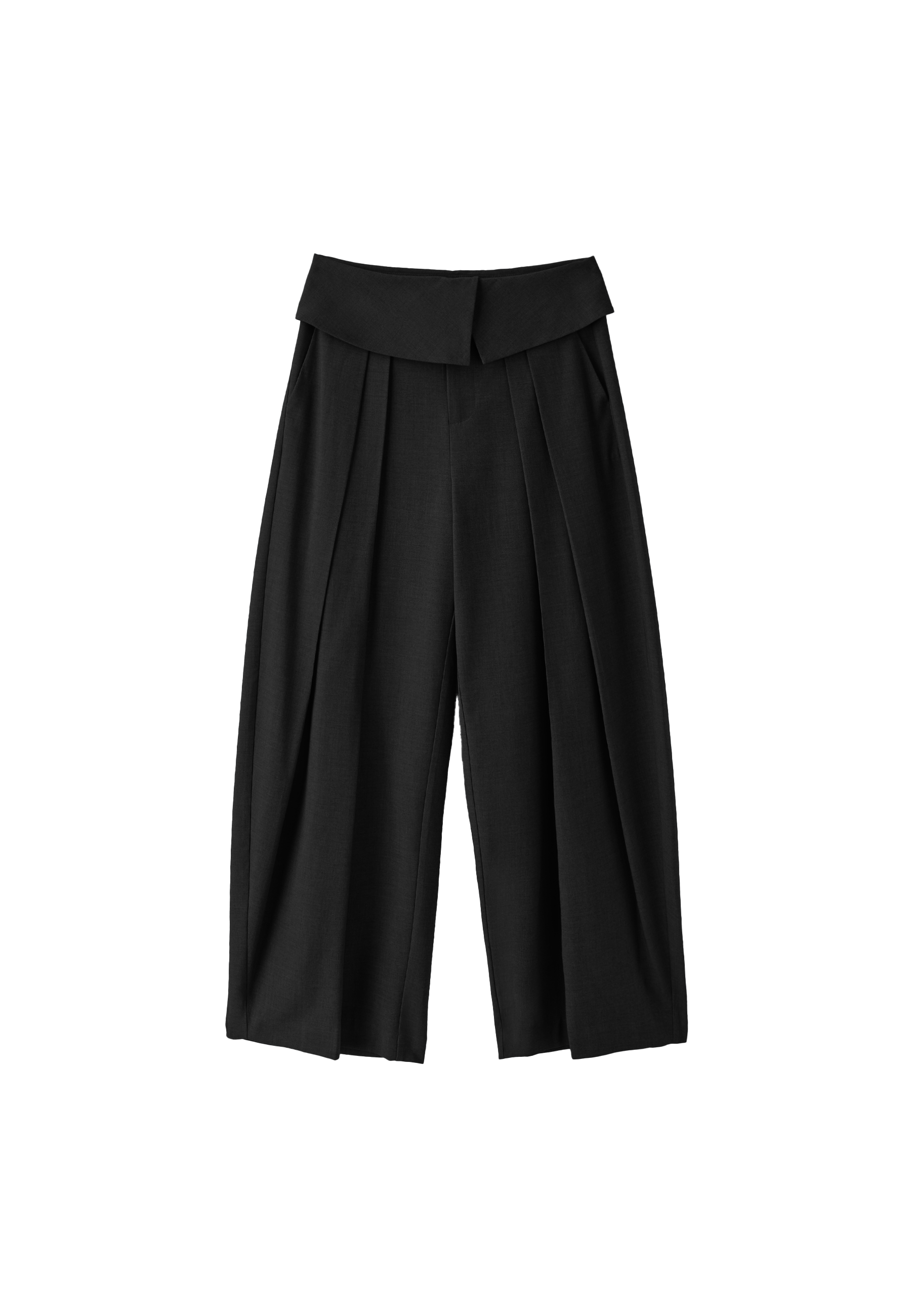 Wide-leg turn-up waistband trousers — Black